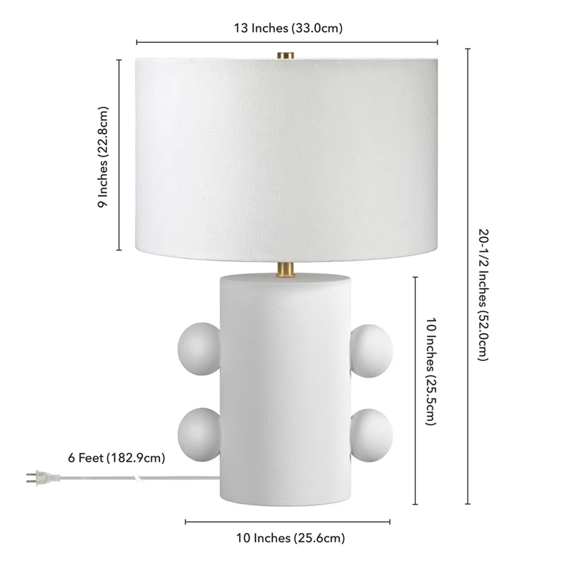 Hudson&Canal - Lampe de table Jurrah 50 cm de haut, petite, en céramique, avec abat-jour en tissu - Blanc mat/blanc