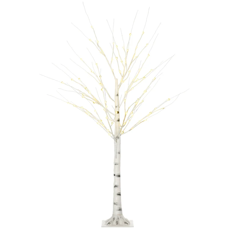 HOMCOM - Arbre de bouleau artificiel lumineux 5 pi avec 96 LED blanc chaud - blanc
