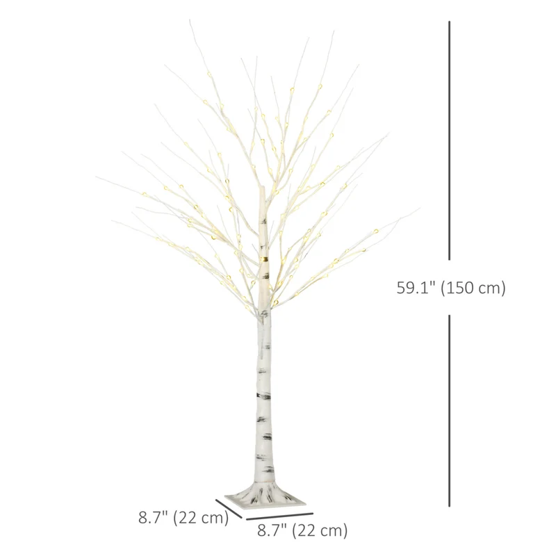 HOMCOM - Arbre de bouleau artificiel lumineux 5 pi avec 96 LED blanc chaud - blanc