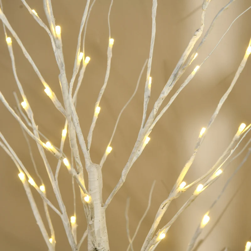HOMCOM - Arbre de bouleau artificiel lumineux 5 pi avec 96 LED blanc chaud - blanc
