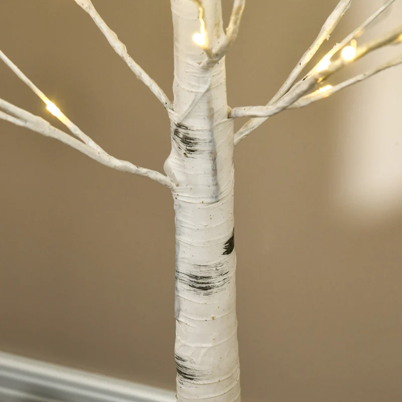 HOMCOM - Arbre de bouleau artificiel lumineux 5 pi avec 96 LED blanc chaud - blanc