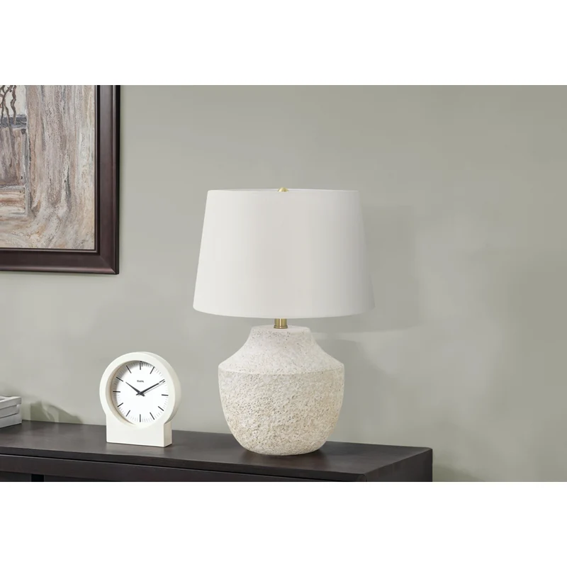 Monarch Specialties - Luminaire - 20 po H Lampe De Table - Béton Crème - Abat-Jour Ivoire / Crème - Moderne
