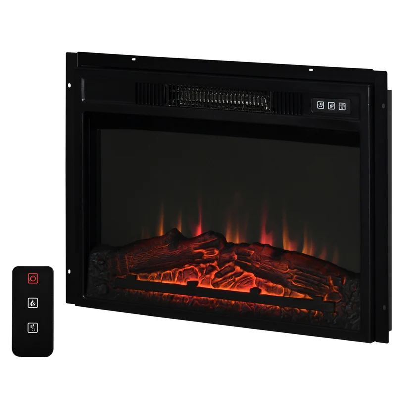 HOMCOM 1400W Electric Fireplace Insert Heater with Realistic Flames - Black