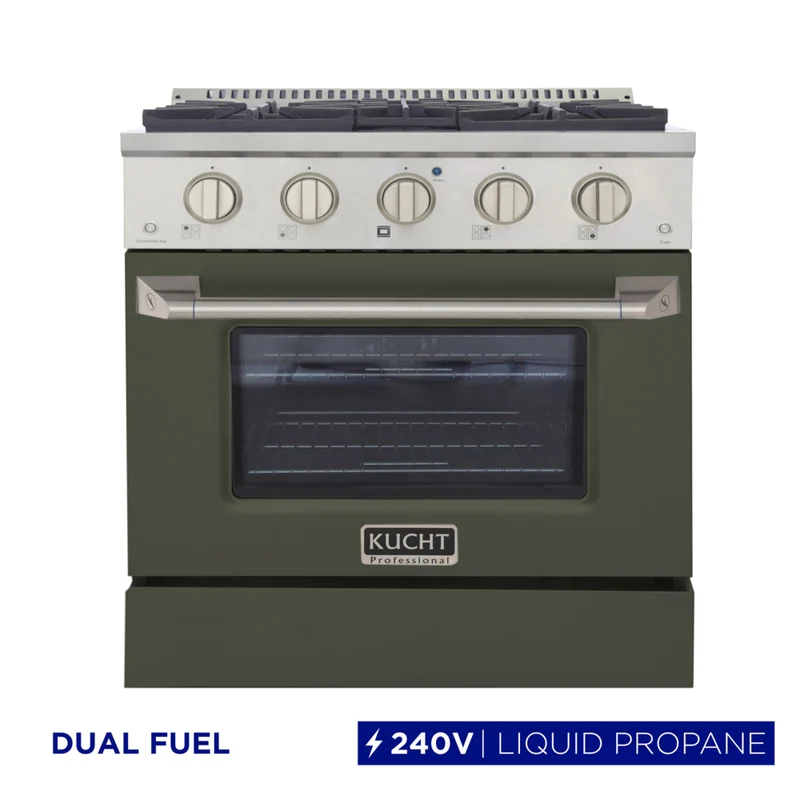 Kucht 30" KDF Series Pro Style Propane Gas Dual Fuel Range - Stainless Steel/Olive Green