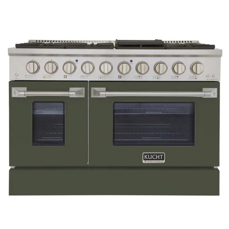 Kucht 48" KNG Series Pro Style Natural Gas Range - Stainless Steel/Olive Green