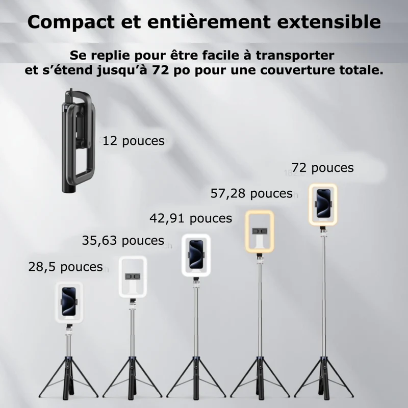 MyBat - Trépied Spotlight Pro - Support en acier inoxydable avec anneau LED 9" et télécommande sans fil - Argent