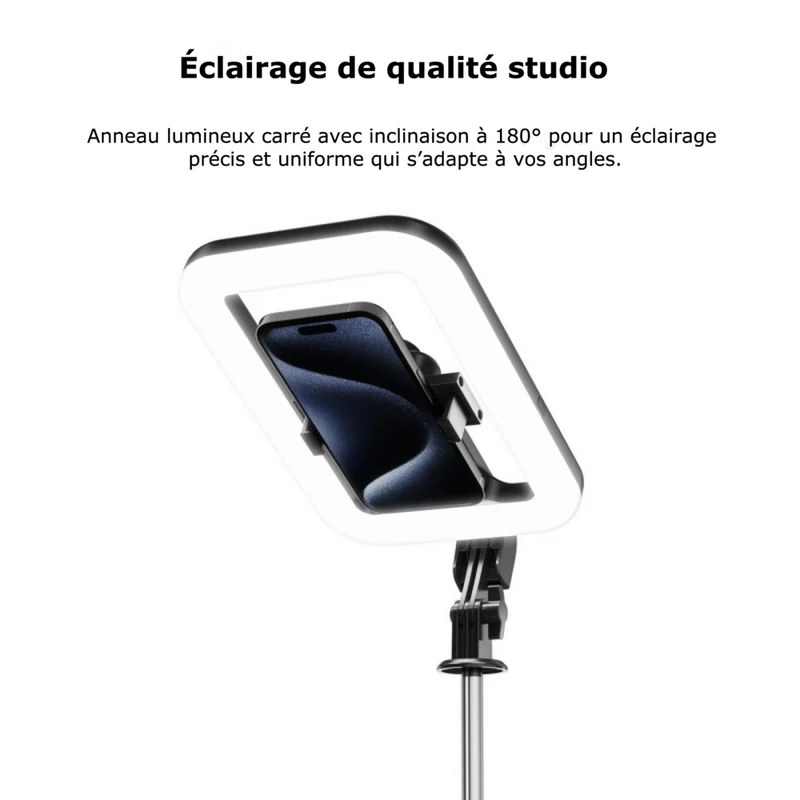 MyBat - Trépied Spotlight Pro - Support en acier inoxydable avec anneau LED 9" et télécommande sans fil - Argent