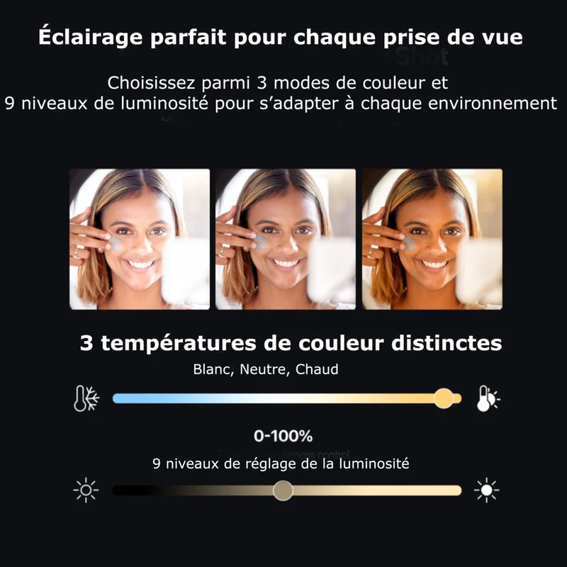 MyBat - Trépied Spotlight Pro - Support en acier inoxydable avec anneau LED 9" et télécommande sans fil - Argent