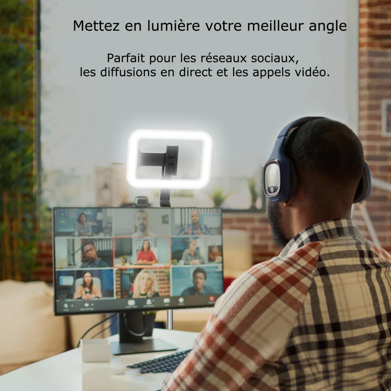 MyBat - Trépied Spotlight Pro - Support en acier inoxydable avec anneau LED 9" et télécommande sans fil - Argent