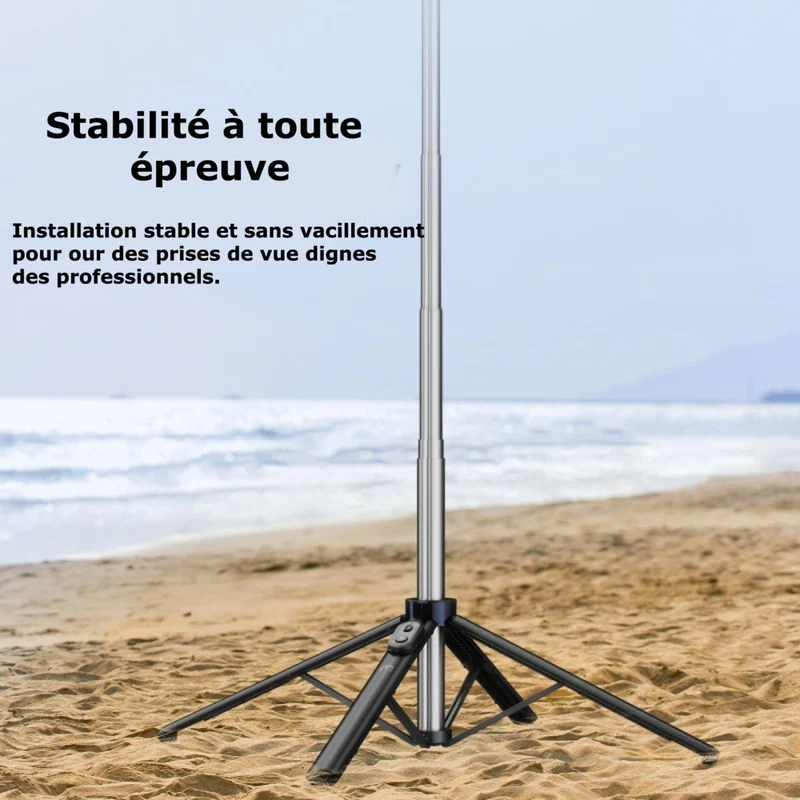 MyBat - Trépied Spotlight Pro - Support en acier inoxydable avec anneau LED 9" et télécommande sans fil - Argent