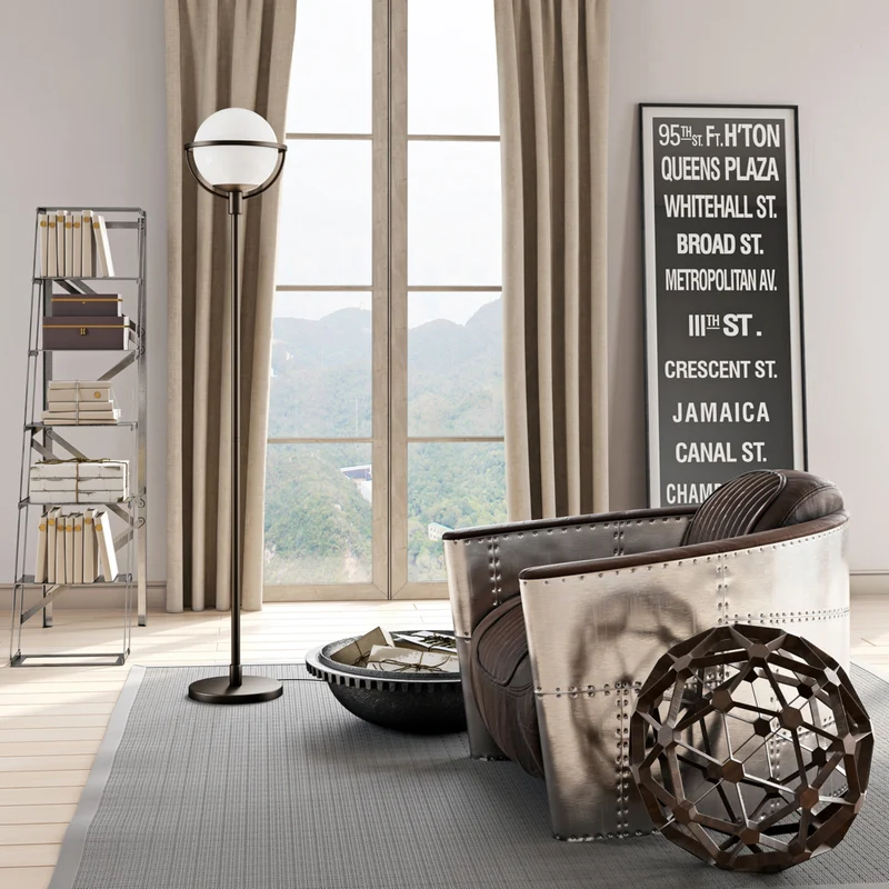 Hudson&Canal - Lampadaire Cieonna Globe & Stem avec abat-jour en verre - Bronze noirci/blanc