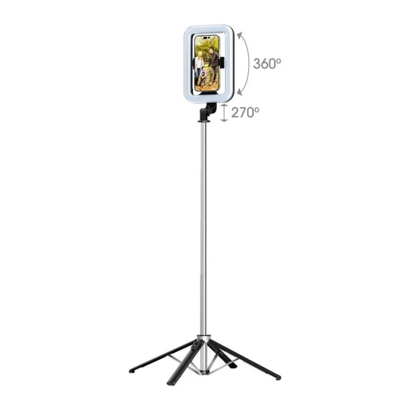 MyBat Pro Spotlight Tripod with 9" Ring Light - Stainless Steel Stand - Silver