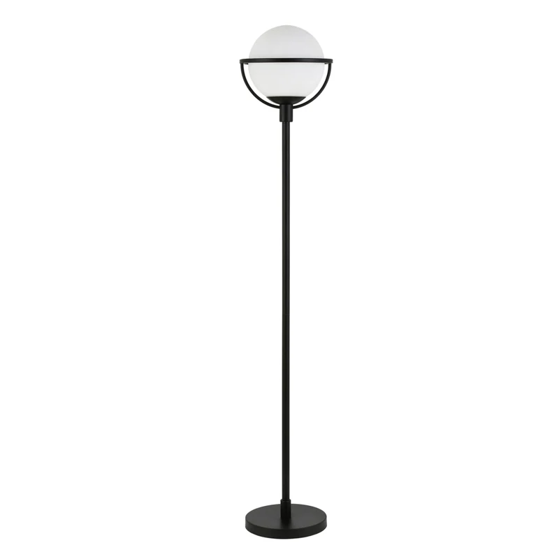 Hudson&Canal Cieonna Globe & Stem Floor Lamp with Glass Shade - Blackened Bronze/White