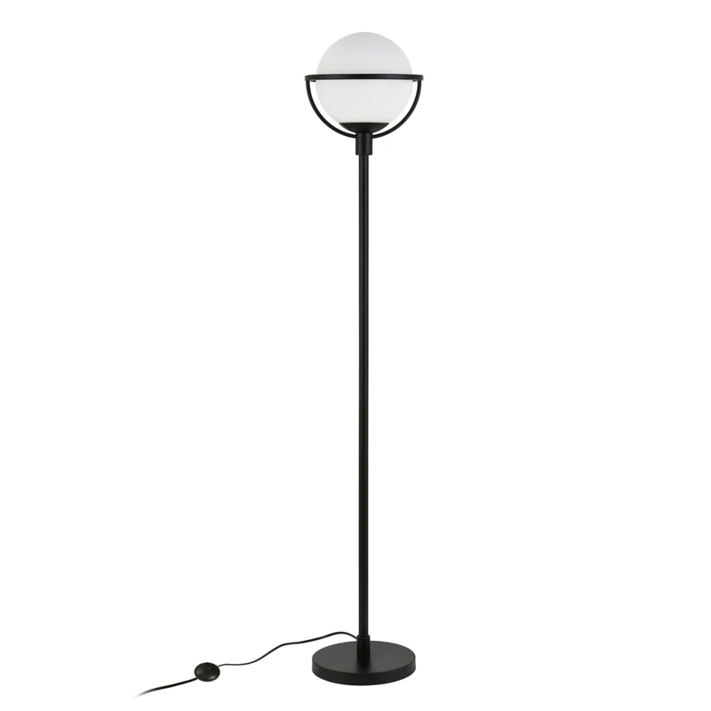 Hudson&Canal Cieonna Globe & Stem Floor Lamp with Glass Shade - Blackened Bronze/White