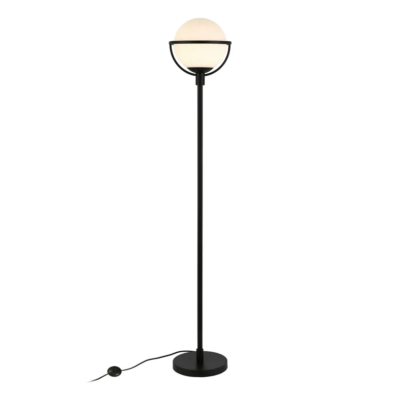 Hudson&Canal Cieonna Globe & Stem Floor Lamp with Glass Shade - Blackened Bronze/White