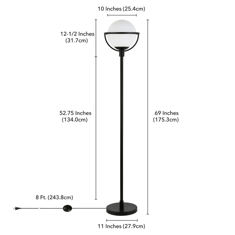 Hudson&Canal Cieonna Globe & Stem Floor Lamp with Glass Shade - Blackened Bronze/White