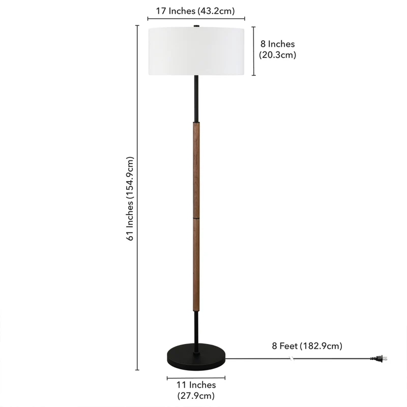 Hudson&Canal - Lampadaire Simone à 2 lumières avec abat-jour en tissu - Bronze noirci/chêne rustique/blanc