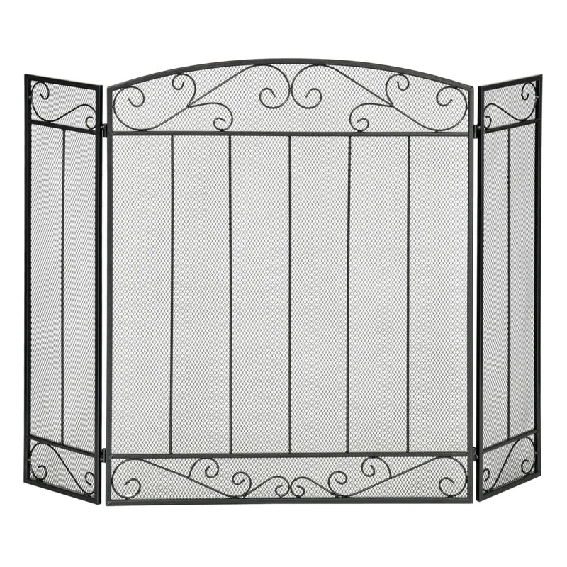 HOMCOM - Pare-étincelles pliant de foyer à 3 panneaux avec treillis métallique à motif de vigne, noir