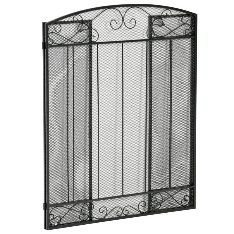 HOMCOM - Pare-étincelles pliant de foyer à 3 panneaux avec treillis métallique à motif de vigne, noir