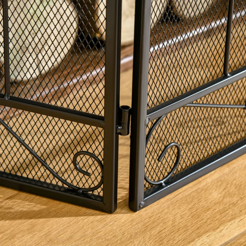 HOMCOM - Pare-étincelles pliant de foyer à 3 panneaux avec treillis métallique à motif de vigne, noir