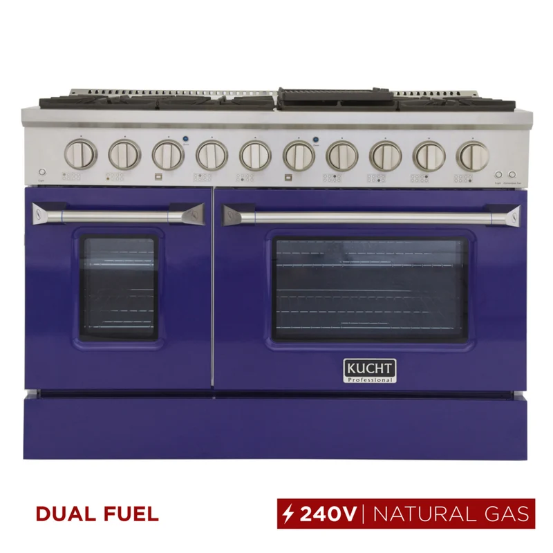Kucht 48" KDF Series Pro Style Natural Gas Dual Fuel Range - Stainless Steel/Blue