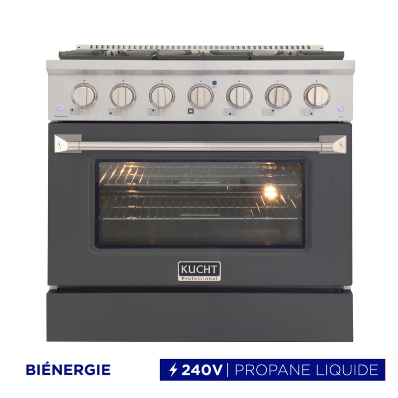 Kucht - 36 po Série KDF Cuisinière Pro Style au gaz propane - Acier inoxydable/Bleu clair