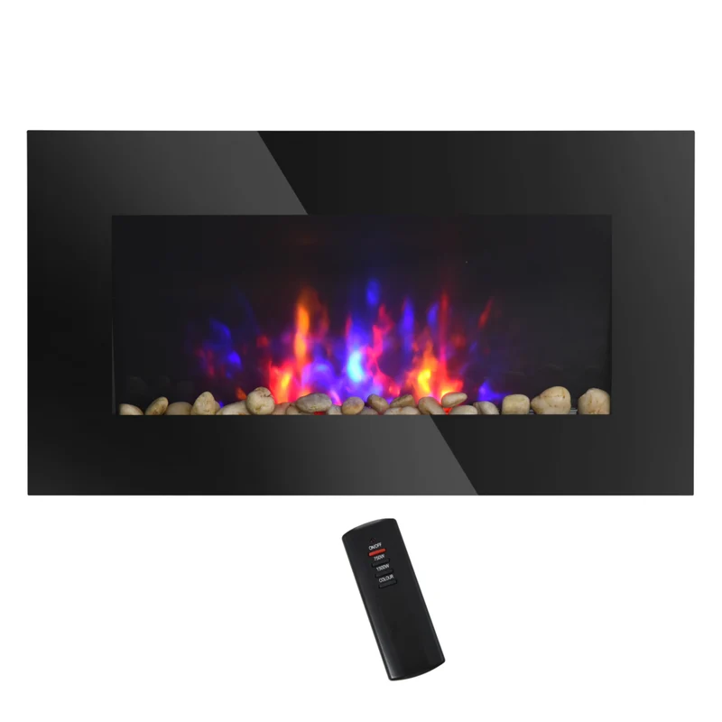 HOMCOM Wall-Mounted Electric Fireplace with LED Flame - Black