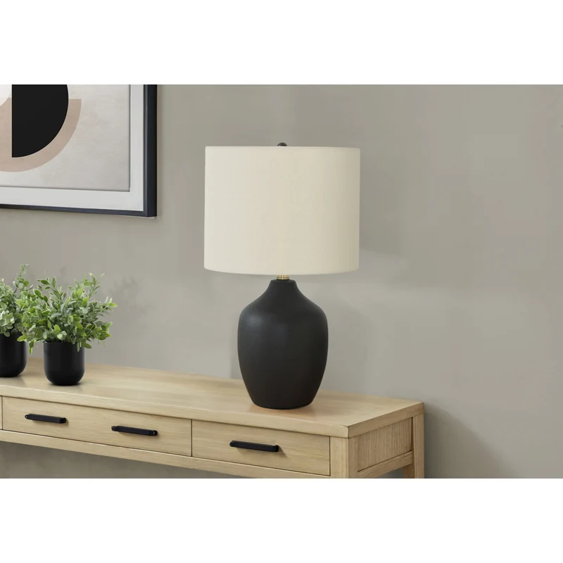 Monarch Specialties - Luminaire - 22 po H Lampe De Table - Céramique Noire - Abat-Jour Ivoire / Crème - Transitionnel