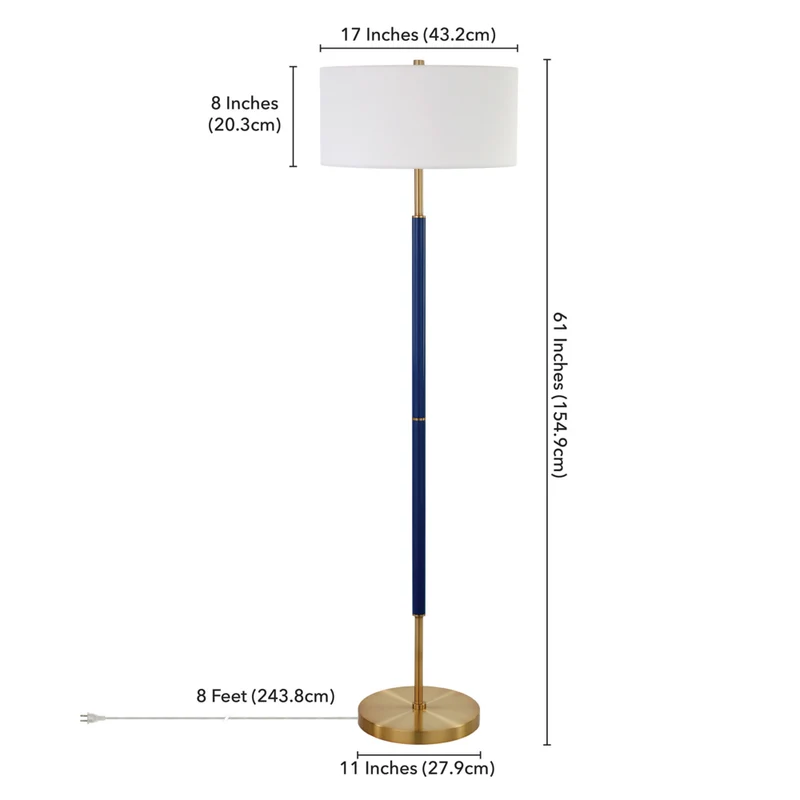 Hudson&Canal - Lampadaire Simone 2 lumières avec abat-jour en tissu - Bleu/laiton/blanc