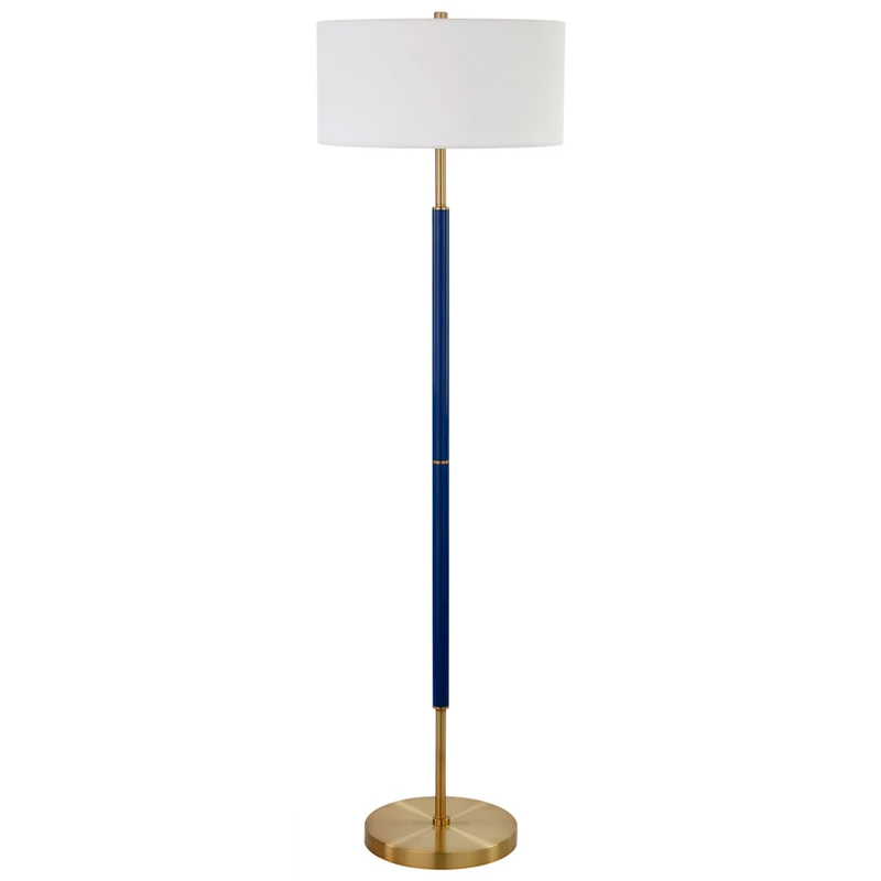 Hudson&Canal Simone 2-Light Floor Lamp with Fabric Shade - Blue/Brass/White