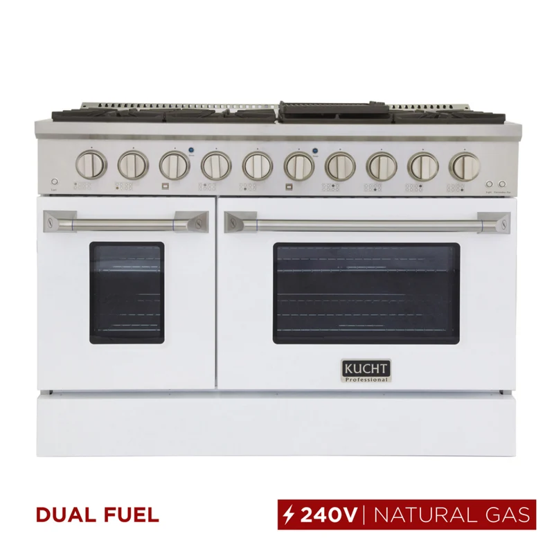 Kucht 48" KDF Series Pro Style Natural Gas Dual Fuel Range - Stainless Steel/White