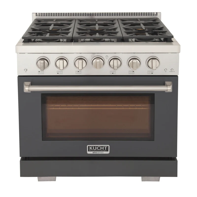 Kucht 36" KFX-X Series Pro Style Natural Gas Range - Stainless Steel/Cement Gray