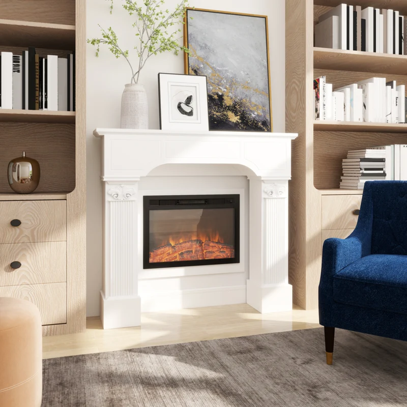 HOMCOM - Manteau de foyer style baroque avec pieds ioniques, blanc