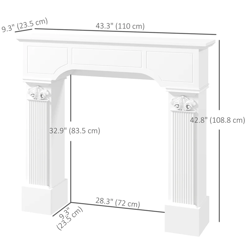 HOMCOM - Manteau de foyer style baroque avec pieds ioniques, blanc