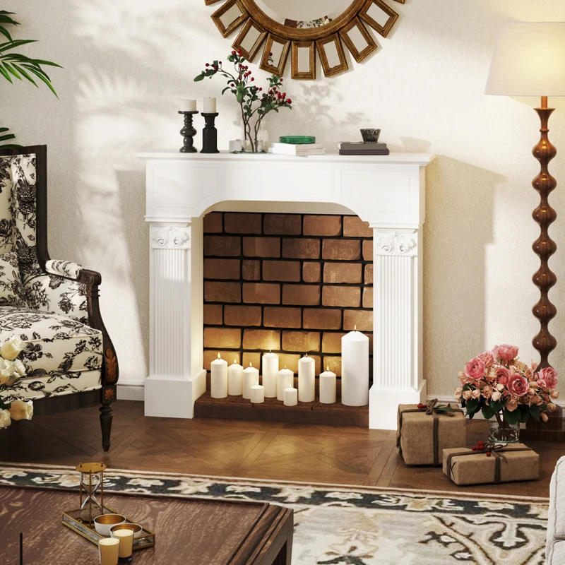 HOMCOM - Manteau de foyer style baroque avec pieds ioniques, blanc