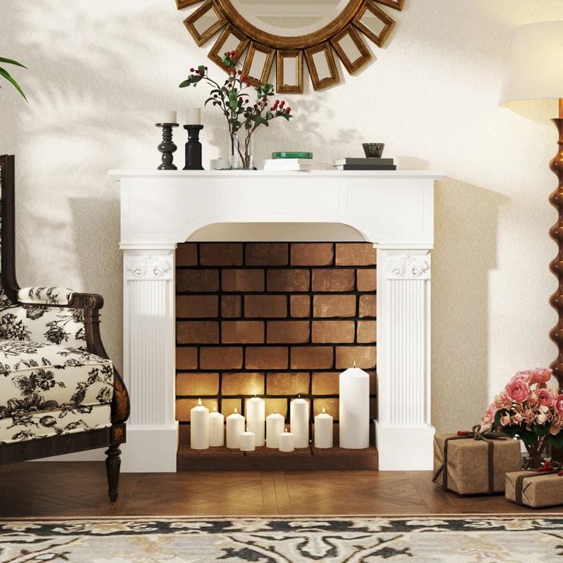 HOMCOM - Manteau de foyer style baroque avec pieds ioniques, blanc