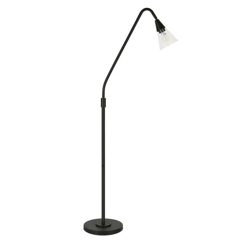Hudson&Canal Challice Arc Floor Lamp with Glass Shade - Blackened Bronze/Clear