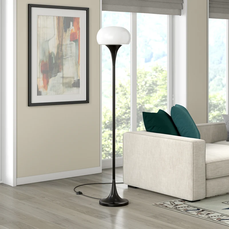 Hudson&Canal Aleister Torchiere Floor Lamp with Glass Shade - Blackened Bronze/White Milk