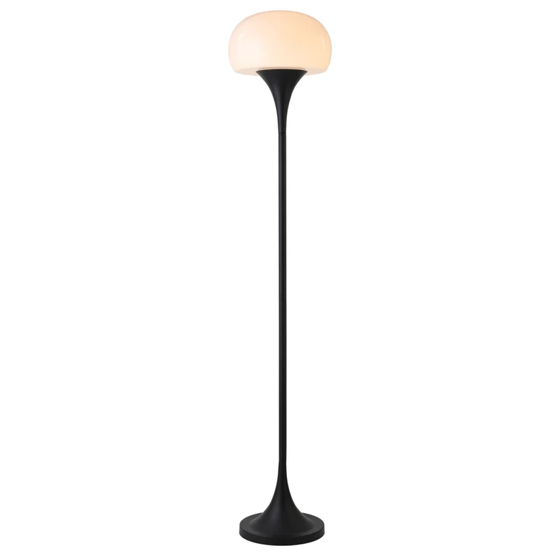 Hudson&Canal Aleister Torchiere Floor Lamp with Glass Shade - Blackened Bronze/White Milk