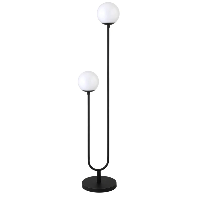 Hudson&Canal - Lampadaire Dufrene à 2 lumières avec abat-jour en verre - Bronze noirci/lait blanc