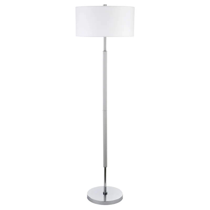 Hudson&Canal - Lampadaire Simone à 2 lumières avec abat-jour en tissu - Gris froid/nickel poli/blanc