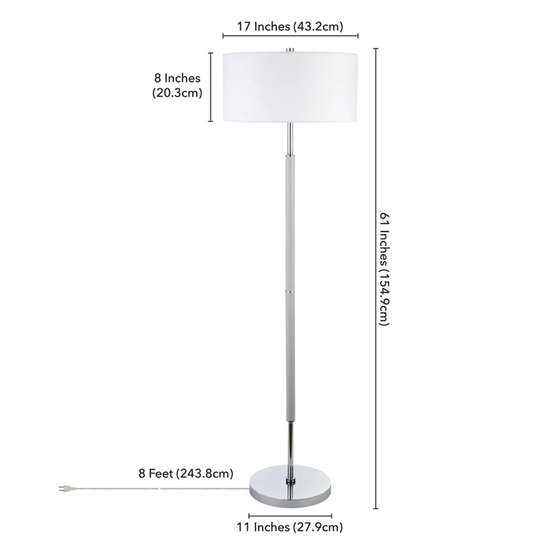 Hudson&Canal - Lampadaire Simone à 2 lumières avec abat-jour en tissu - Gris froid/nickel poli/blanc