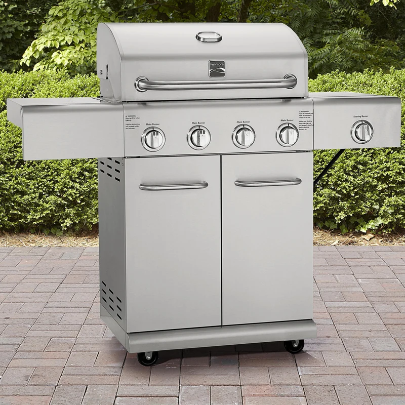 Kenmore - Barbecue au gaz à 4 brûleurs avec brûleur latéral de saisie - Tout en acier inoxydable