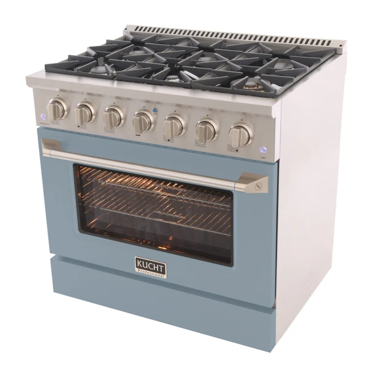 Kucht - 36 po Série KNG Cuisinière Pro Style au gaz propane - Acier inoxydable/Bleu pâle