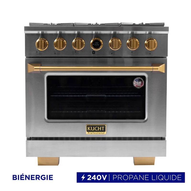 Kucht - 36 po Série KXP Cuisinière double énergie Propane - Acier inoxydable/Or