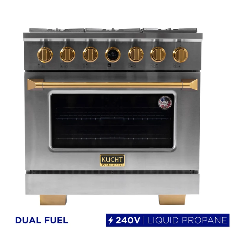 Kucht 36" KXP Series Dual Fuel Range Propane Gas - Stainless Steel/Gold