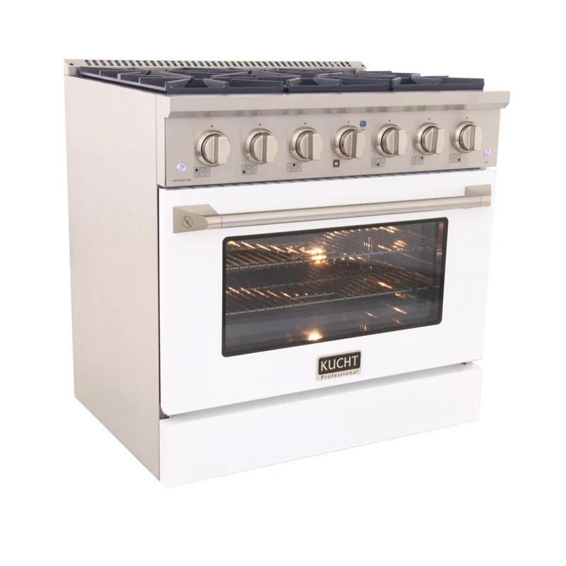 Kucht - 36 po Série KNG Cuisinière Pro Style au gaz naturel - Acier inoxydable/Blanc