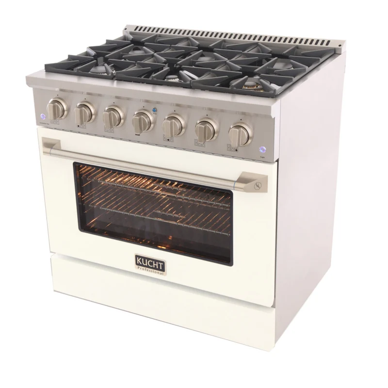 Kucht - 36 po Série KNG Cuisinière Pro Style au gaz naturel - Acier inoxydable/Blanc