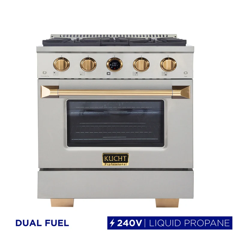 Kucht 30" KXP Series Dual Fuel Range Propane Gas - Stainless Steel/Gold