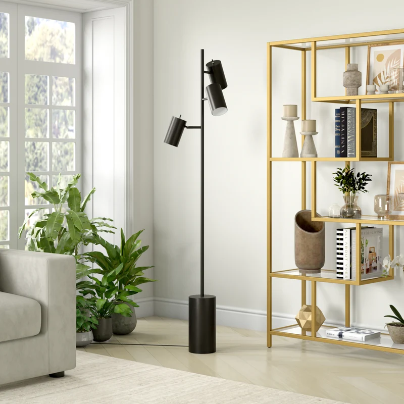 Hudson&Canal Dorset 3-Light Floor Lamp with Metal Shades - Blackened Bronze/Blackened Bronze